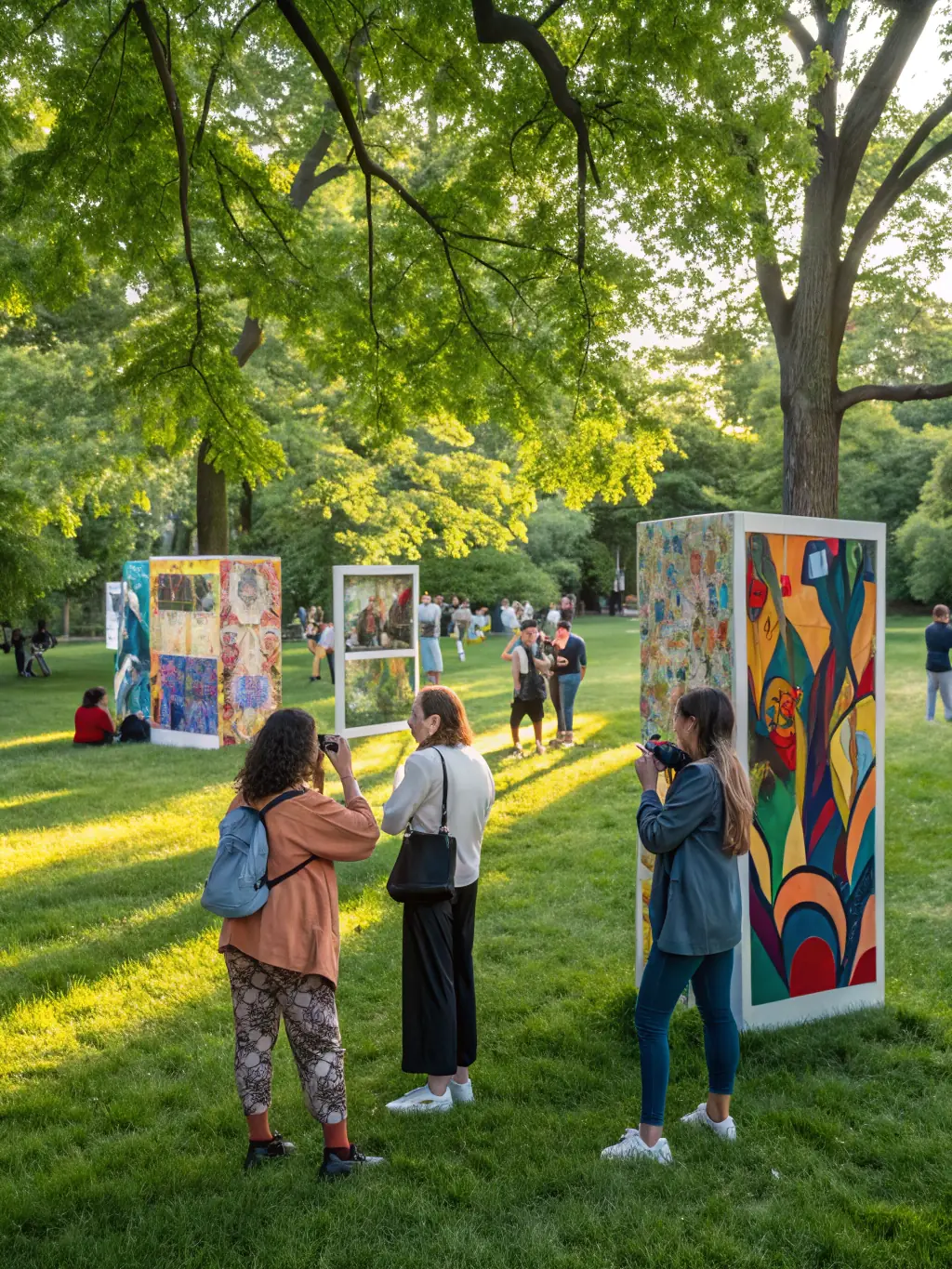 A picture of a public art installation funded by ASSOCIATION ZHYA, featuring a modern sculpture in a park with people interacting with the artwork.