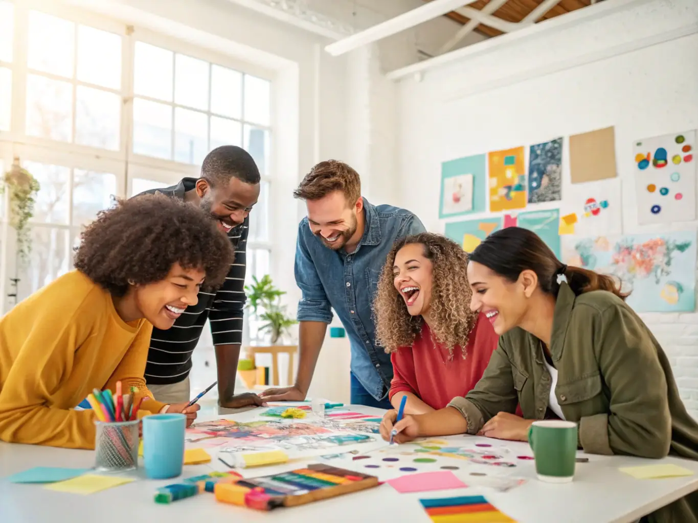 A dynamic image showcasing a diverse group of people participating in a community arts workshop, with paintbrushes and art supplies visible, emphasizing creativity and inclusivity.